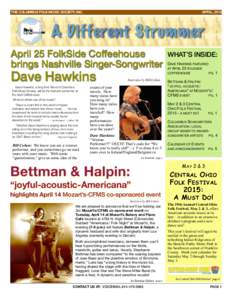 THE COLUMBUS FOLK MUSIC SOCIETY, INC.!  APRIL, 2015 April 25 FolkSide Coffeehouse brings Nashville Singer-Songwriter