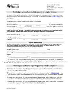 Contact Preference Form for Birth Parents of Adopted Children