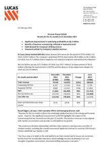 26 February 2015 AJ Lucas Group Limited Results for the six months to 31 December 2014   