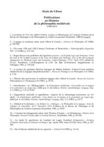 Alain de Libera Publications en Histoire de la philosophie médiévale[removed])