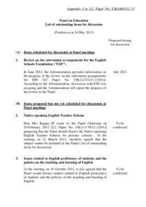 Appendix I to LC Paper No. CB[removed]Panel on Education List of outstanding items for discussion (Position as at 24 May[removed]Proposed timing