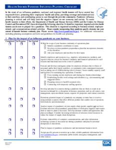 HEALTH INSURER PANDEMIC INFLUENZA PLANNING CHECKLIST