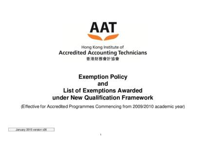 Exemption Policy and List of Exemptions Awarded under New Qualification Framework (Effective for Accredited Programmes Commencing from[removed]academic year)