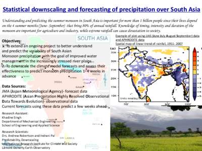 Statistical downscaling and forecasting of precipitation over South Asia Understanding and predicting the summer monsoon in South Asia is important for more than 1 billion people since their lives depend on the 4 summer 