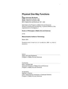 1  Physical One-Way Functions by  Pappu Srinivasa Ravikanth