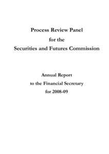 Process Review Panel for the Securities and Futures Commission Annual Report to the Financial Secretary
