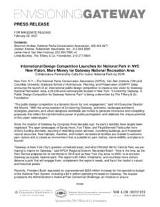 PRESS RELEASE FOR IMMEDIATE RELEASE February 22, 2007 Contacts: Shannon Andrea, National Parks Conservation Association, [removed]Jocelyn Aframe, Rubenstein Associates, Inc., [removed]