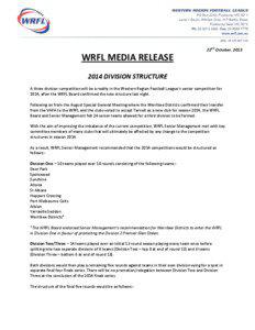 WRFL MEDIA RELEASE  22nd October, 2013