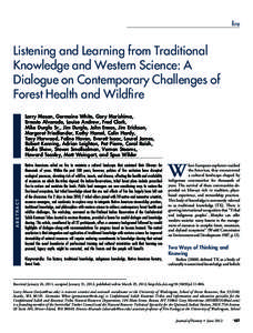 Listening and learning from traditional knowledge and western science: A dialogue on contemporary challenges of forest health and wildfire
