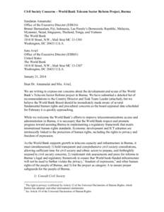 Civil Society Concerns – World Bank Telecom Sector Reform Project, Burma 	
   Sundaran Annamalai Office of the Executive Director (EDS16) Brunei Darussalam, Fiji, Indonesia, Lao People’s Democratic Republic, Malaysi