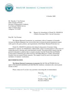 6 October[removed]Mr. Timothy J. Van Norman Chief, Branch of Permits Division of Management Authority U.S. Fish and Wildlife Service