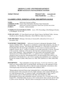 ARIZONA GAME AND FISH DEPARTMENT HERITAGE DATA MANAGEMENT SYSTEM Animal Abstract Element Code: AAAA01145 Data Sensitivity: