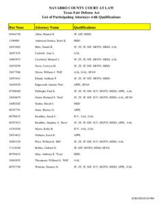 NAVARRO COUNTY COURT AT LAW Texas Fair Defense Act List of Participating Attorneys with Qualifications Bar Num  Attorney Name