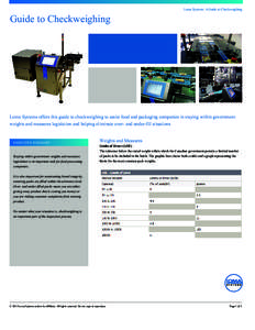 Loma Systems: A Guide to Checkweighing  Guide to Checkweighing Loma Systems offers this guide to checkweighing to assist food and packaging companies in staying within government weights and measures legislation and help