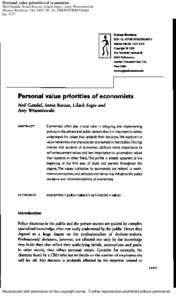 Personal value priorities of economists Neil Gandal; Sonia Roccas; Lilach Sagiv; Amy Wrzesniewski Human Relations; Oct 2005; 58, 10; ABI/INFORM Global pgReproduced with permission of the copyright owner. Further 