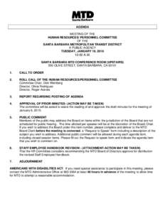 AGENDA MEETING OF THE HUMAN RESOURCES/ PERSONNEL COMMITTEE OF THE SANTA BARBARA METROPOLITAN TRANSIT DISTRICT A PUBLIC AGENCY