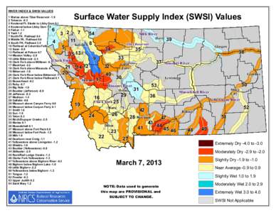 Surface Water Supply Index (SWSI) Values  RIVER INDEX & SWSI VALUES 1 Marias above Tiber Reservoir[removed]Tobacco[removed]Kootenai Ft. Steele to Libby Dam 0.1