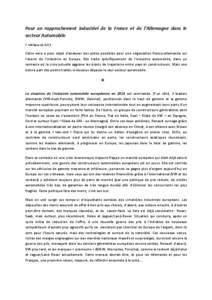 Pour un rapprochement industriel de la France et de l’Allemagne dans le secteur Automobile F. Michaux[removed]Cette note a pour objet d’analyser des pistes possibles pour une négociation franco-allemande sur l’ave