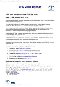 [removed]High level advisory Latrobe Valley - Hazelwood open cut mine.pdf  EPA[removed]EPA Media Release High level smoke advisory - Latrobe Valley