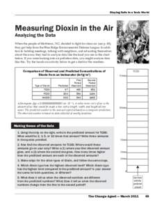 Staying Safe in a Toxic World  Measuring Dioxin in the Air Analyzing the Data  When the people of Matthews, NC, decided to fight for clean air (see p. 48),