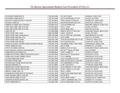 TA Waiver Specialized Medical Care Providers[removed]ACCESSIBLE HOME HEALTH ACCESSIBLE HOME HEALTH ADVOCATE HOME SPECIALTY CARE INC AFFORD A CARE INC