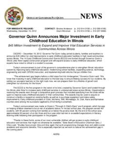 OFFICE OF GOVERNOR PAT QUINN  FOR IMMEDIATE RELEASE: Wednesday, December 19, 2012  NEWS