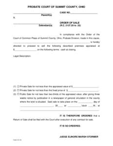 PROBATE COURT OF SUMMIT COUNTY, OHIO _______________________________ Plaintiff(s) V. _______________________________ Defendant(s)