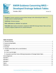 BWSR Guidance Concerning NRCS – Developed Drainage Setback Tables October 2013 Version 2.0