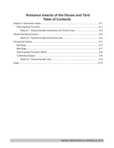 Nuisance Insects of the House and Yard Table of Contents Insects in Recreation Areas.............................................................................................. 6-1 Red Imported Fire Ants ..............