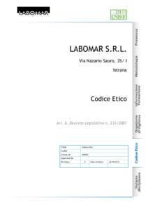 LABOMAR S.R.L. Via Nazario Sauro, 35/ I Istrana Codice Etico