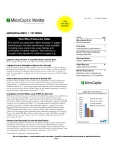 MicroCapital Monitor THE MICROFINANCE NEWSPAPER JULY 2012  |