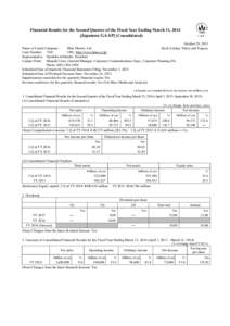 Financial Results for the Second Quarter of the Fiscal Year Ending March 31, 2014 [Japanese GAAP] (Consolidated) October 29, 2013 Name of Listed Company: Hino Motors, Ltd. Stock Listing: Tokyo and Nagoya