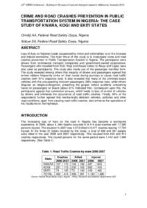 th  24 ARRB Conference – Building on 50 years of road and transport research, Melbourne, Australia 2010 CRIME AND ROAD CRASHES PREVENTION IN PUBLIC TRANSPORTATION SYSTEM IN NIGERIA: THE CASE