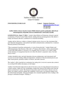 Auditor of Public Accounts Adam H. Edelen FOR IMMEDIATE RELEASE Contact: Stephenie Hoelscher [removed]