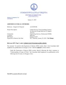 DEPARTMENT OF TRANSPORTATION 1401 EAST BROAD STREET RICHMOND, VIRGINIA[removed]Charles A. Kilpatrick, P.E. Commissioner