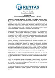 27 de Junio de 2014 Parte de Prensa Nº [removed]Rentas y Afip  Operativo de Control Conjunto en La Quiaca