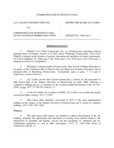 COMMONWEALTH OF PENNSYLVANIA  A.G. CULLEN CONSTRUCTION, INC. VS. COMMONWEALTH OF PENNSYLVANIA, STATE SYSTEM OF HIGHER EDUCATION