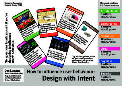 More design patterns to influence behaviour: Design for Persuasion Brussels, October 2009