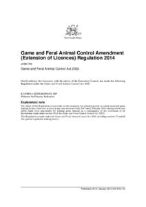 New South Wales  Game and Feral Animal Control Amendment (Extension of Licences) Regulation 2014 under the