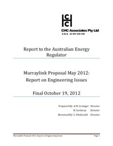 Report to the Australian Energy Regulator Murraylink Proposal May 2012: Report on Engineering Issues Final October 19, 2012