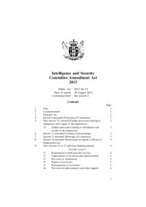 Intelligence and Security Committee Amendment Act 2013 Public Act Date of assent Commencement