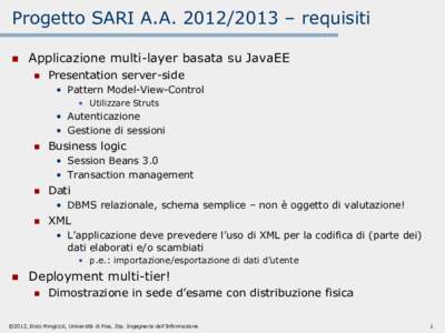 Progetto SARI A.A – requisiti  Applicazione multi-layer basata su JavaEE 