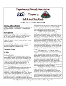 FEBRUARY 2010 NEWSLETTER Minutes of Last Meeting th Friday, 8 January – The annual awards dinner was held at the Salt Lake Community College Campus. A great dinner and