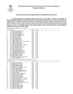 Prefeitura Municipal da Estância Turística de Batatais Estado de São Paulo EDITAL DE DIVULGAÇÃO DE RESULTADO DO PROCESSO SELETIVO[removed]A Prefeitura Municipal de Batatais, Estado de São Paulo, torna pública a 