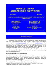 NEWSLETTER ON ATMOSPHERIC ELECTRICITY Vol. 11 No. 1 MAY 2000