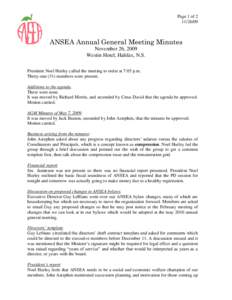 Page 1 of[removed]ANSEA Annual General Meeting Minutes November 26, 2009 Westin Hotel, Halifax, N.S.