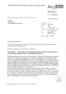 Senatsverwaltung für Bildung, Jugend und Wissenschaft  Bernhard-Weiß-St rBerlin-Mitte 1!1 + § Alexanderplatz Senatsverwaltung für Bildung, Jugend und Wissenschaft