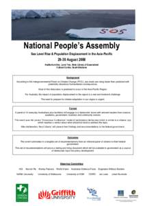 National People’s Assembly Sea Level Rise & Population Displacement in the Asia-Pacific[removed]August 2008 Auditorium One, Level Two, State Library of Queensland Cultural Centre, South Brisbane