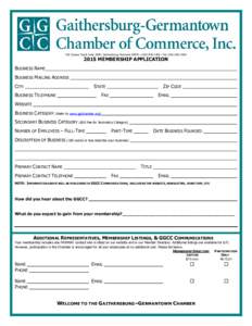 910 Clopper Road, Suite 205N, Gaithersburg, Maryland 20878  (  Fax2015 MEMBERSHIP APPLICATION BUSINESS NAME BUSINESS MAILING ADDRESS CITY