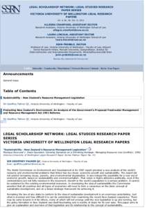 Geoffrey Palmer / Victoria University of Wellington / Resource Management Act / Wellington / Corporate governance / Columbia Law School / New Zealand / Social Science Research Network / Oceania